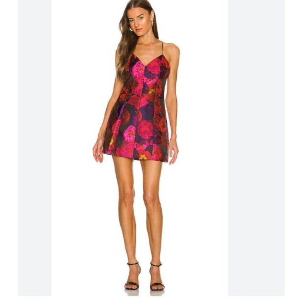 Alice & Olivia Womens Tayla Lantern Mini Dress Size 10 Red Pink Floral Nwt